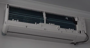 Evaporator coil before cleaning — dirty coil restricts airflow